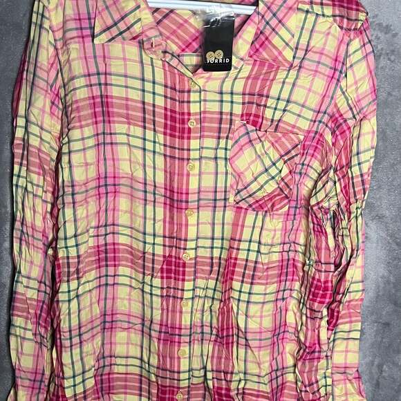 Torrid Tops - Torrid Pink & Yellow Plaid Button Down Shirt, Size 2X
